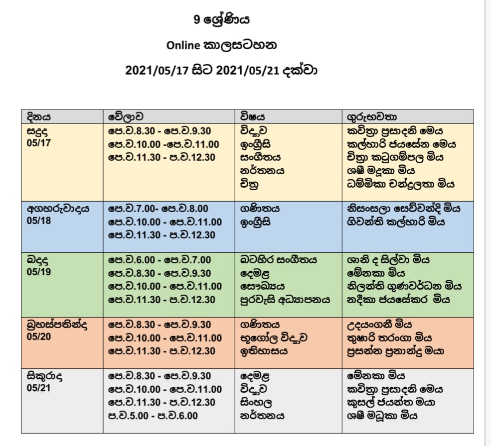 Grade 7 Time Table