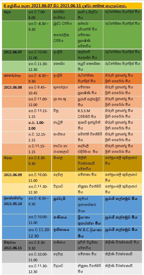 Online Class Grade 8 Time Table 0711th May Harischandra College