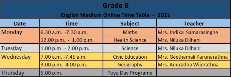 Online Class Grade 10 Time Table 21-25th May - Harischandra College